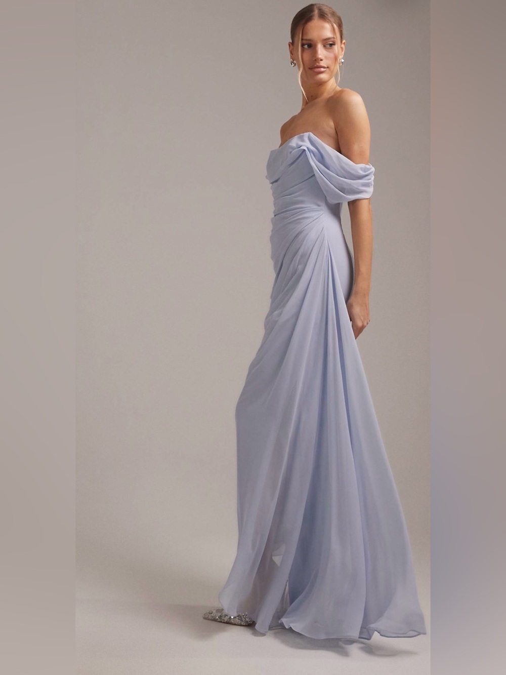 ASOS DESIGN georgette bardot bridesmaids dress in blue